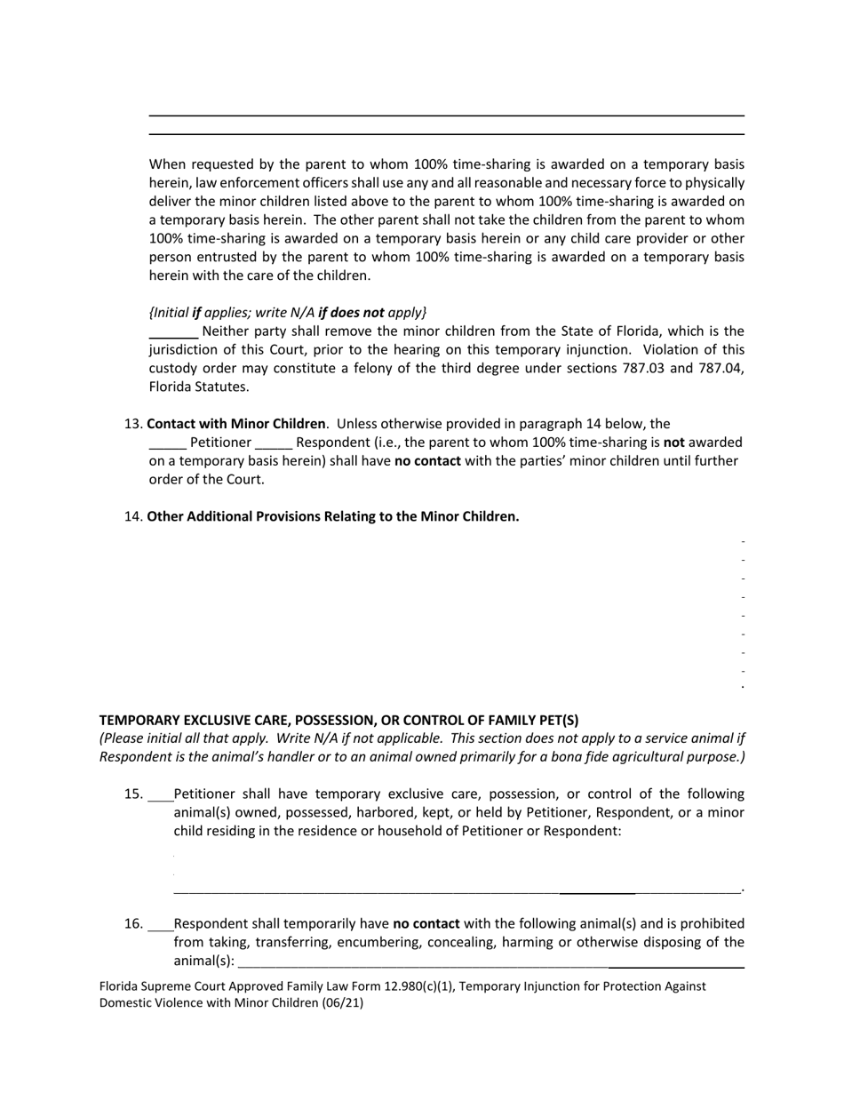 Form 12.980(C)(1) Temporary Injunction for Protection Against Domestic Violence With Minor Child(Ren) - Florida, Page 6