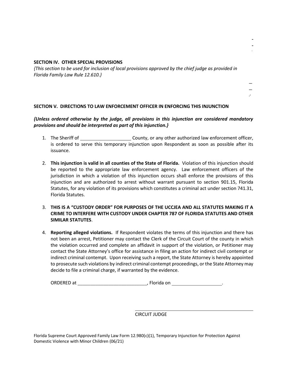 Form 12.980(C)(1) Temporary Injunction for Protection Against Domestic Violence With Minor Child(Ren) - Florida, Page 7