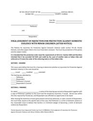 Document preview: Form 12.980(D)(1) Final Judgment of Injunction for Protection Against Domestic Violence With Minor Children (After Notice) - Florida