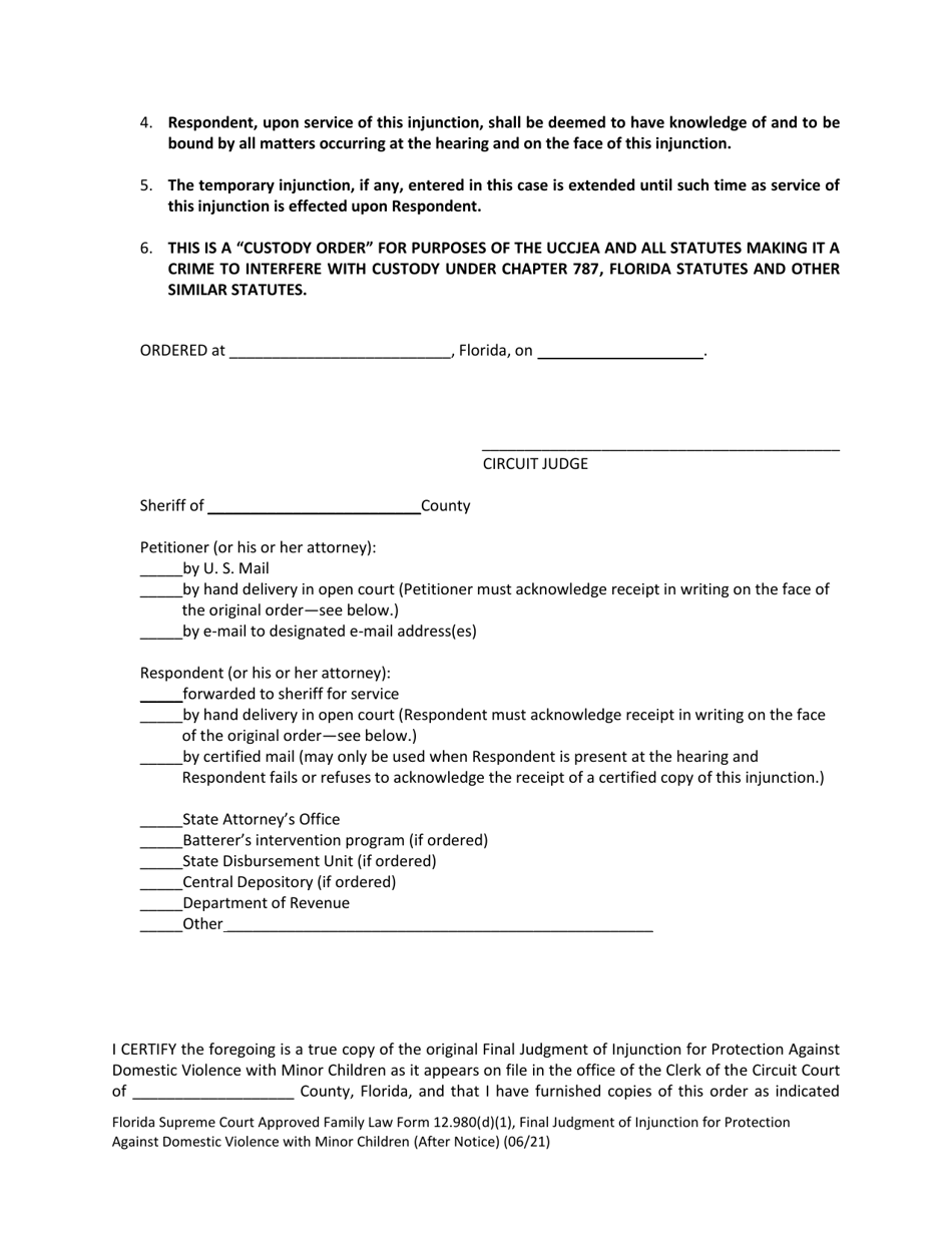 Form 12.980(D)(1) Download Printable PDF or Fill Online Final Judgment ...