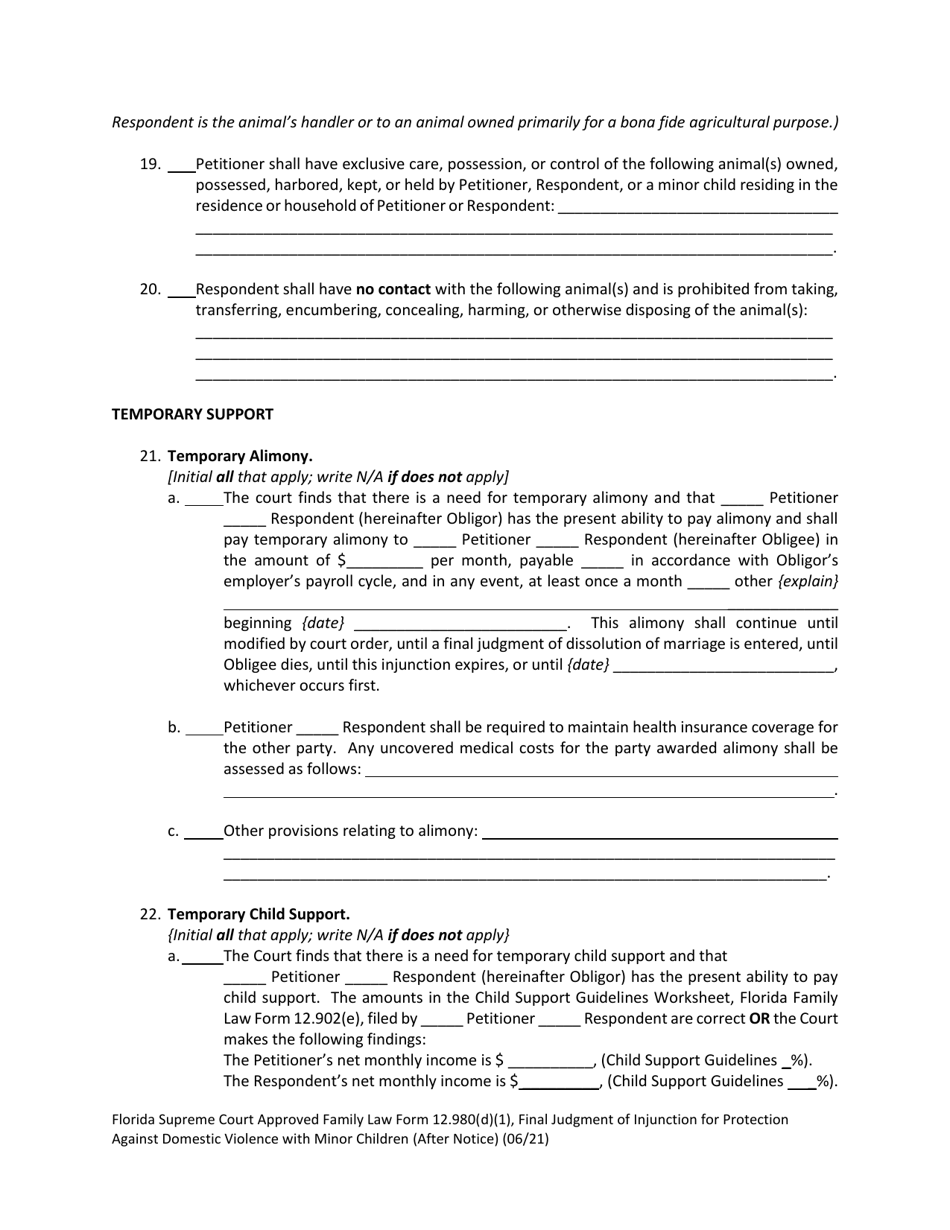 Form 12.980(D)(1) Final Judgment of Injunction for Protection Against Domestic Violence With Minor Children (After Notice) - Florida, Page 8