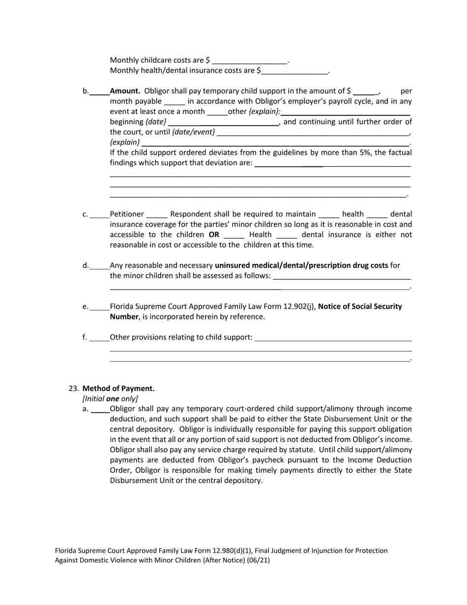 Form 12.980(D)(1) Download Printable PDF or Fill Online Final Judgment ...