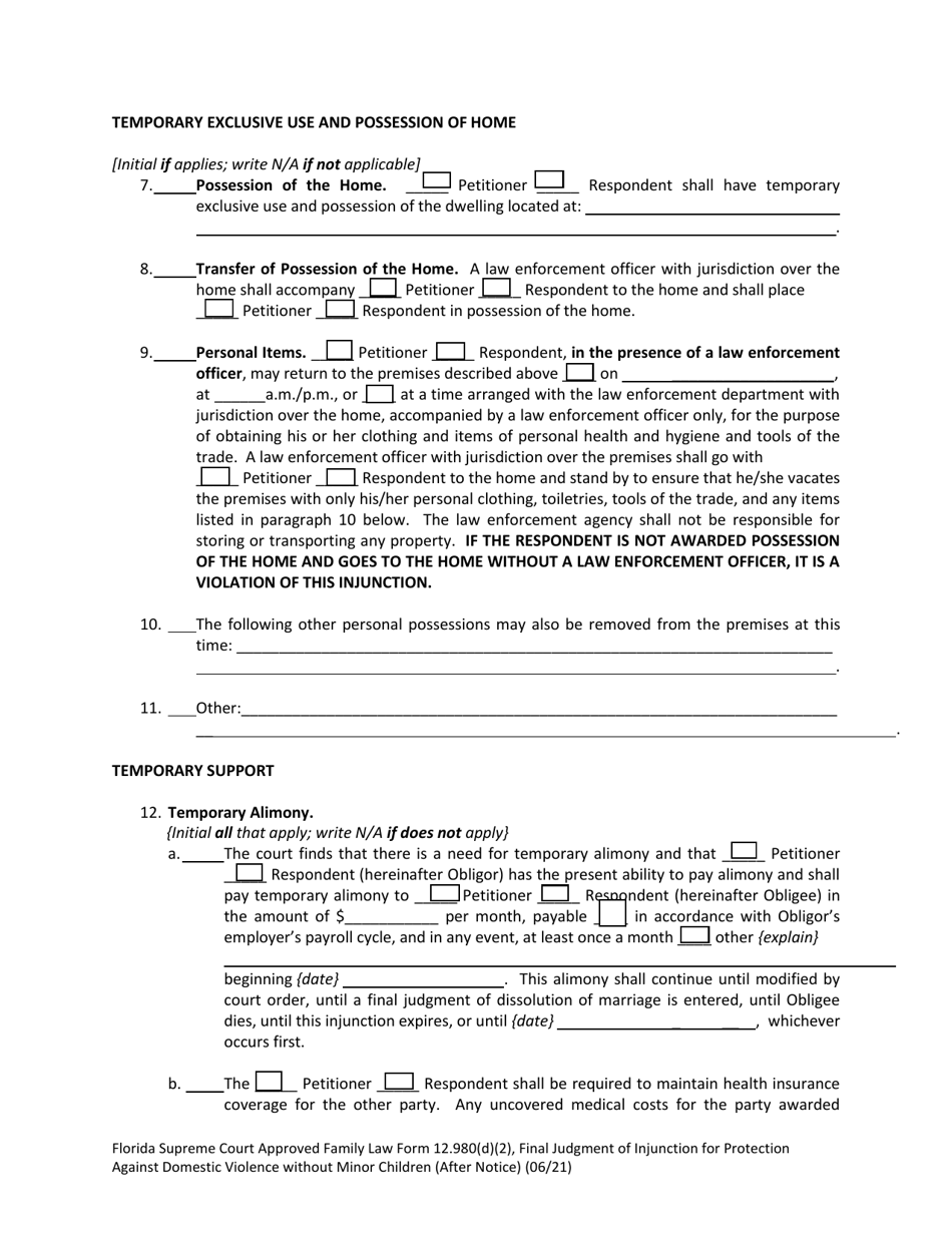 Form 12.980(D)(2) Final Judgment of Injunction for Protection Against Domestic Violence Without Minor Children (After Notice) - Florida, Page 5