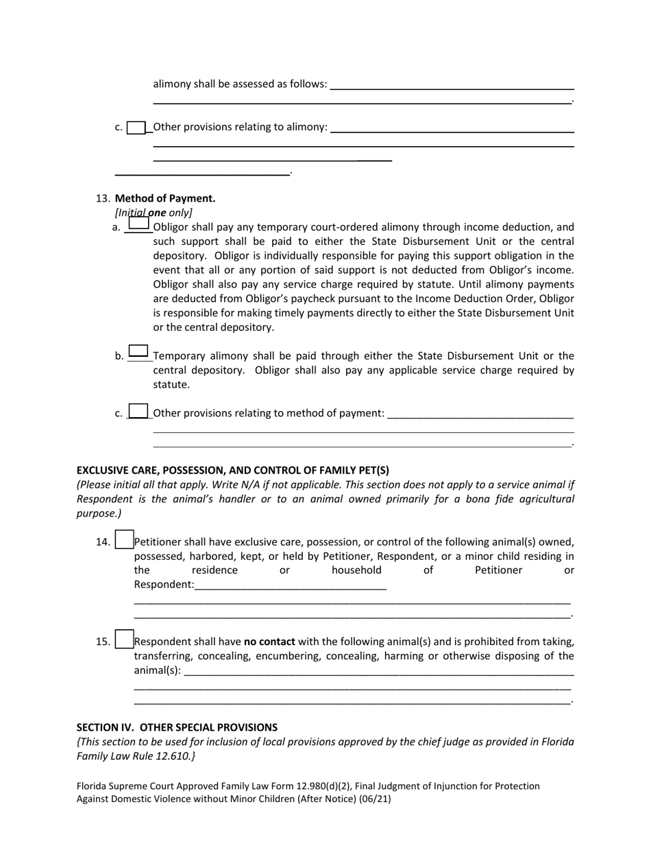 Form 12.980(D)(2) Download Fillable PDF or Fill Online Final Judgment ...