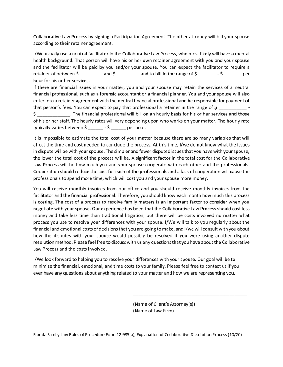 Form 12.985(A) Explanation of Collaborative Dissolution Process Attorney-Client - Florida, Page 2