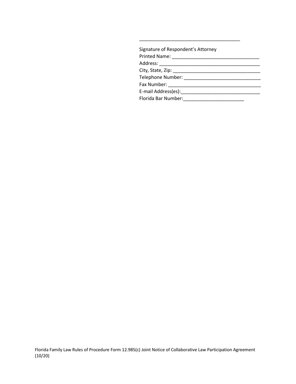 Form 12.985(C) Joint Notice of Collaborative Law Participation Agreement - Florida, Page 2