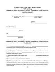 Document preview: Form 12.985(G) Joint Verified Petition and Verified Answer for Dissolution of Marriage - Florida