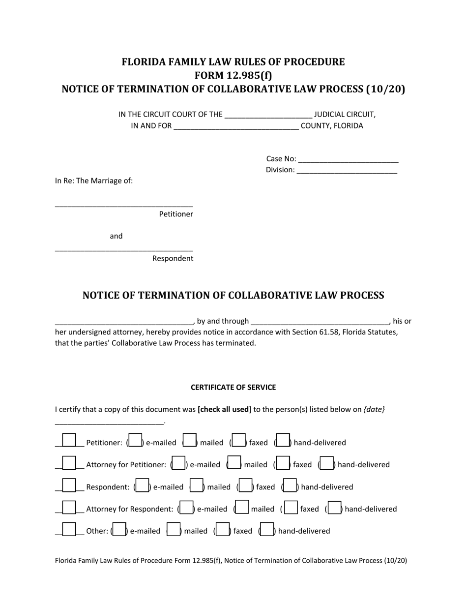 Form 12.985(F) Notice of Termination of Collaborative Law Process - Florida, Page 1