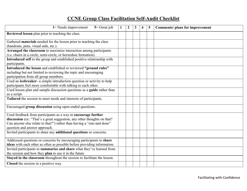Ccne Group Class Facilitation Self-audit Checklist - Texas Download Pdf