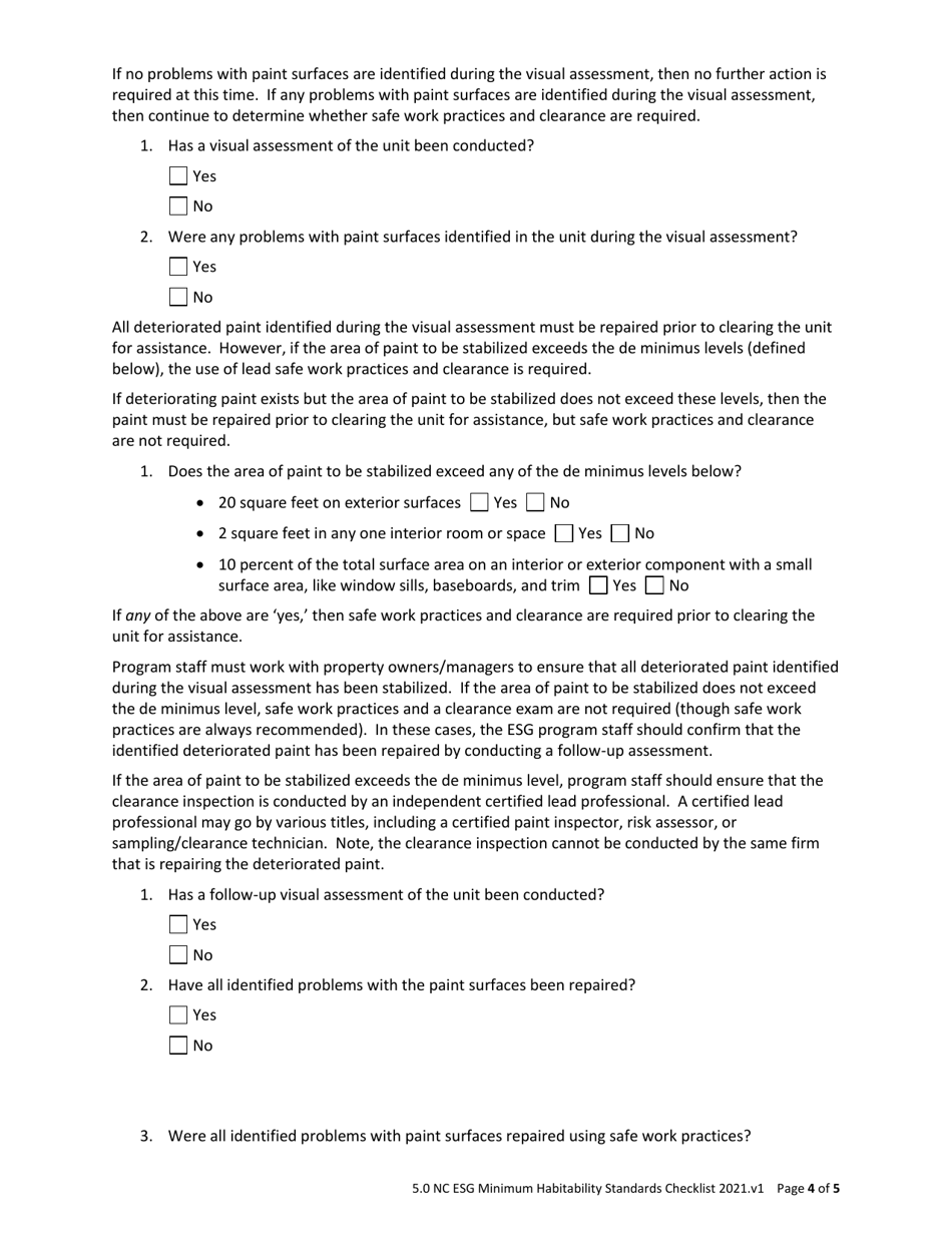 5.0 Nc Esg Minimum Habitability Standards for Rapid Rehousing Checklist - North Carolina, Page 4