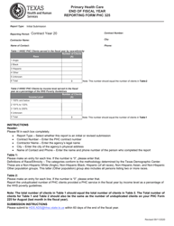 Form PHC325 &quot;Primary Health Care End of Fiscal Year Reporting Form&quot; - Texas