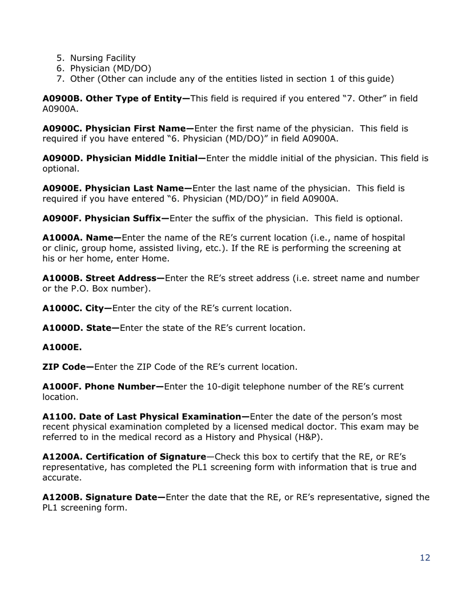 Instructions for Pasrr Level 1 Screening Form - Texas, Page 12