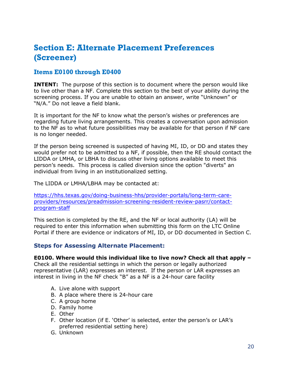 Instructions for Pasrr Level 1 Screening Form - Texas, Page 20