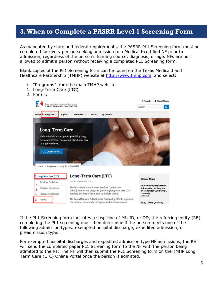 Instructions for Pasrr Level 1 Screening Form - Texas, Page 5
