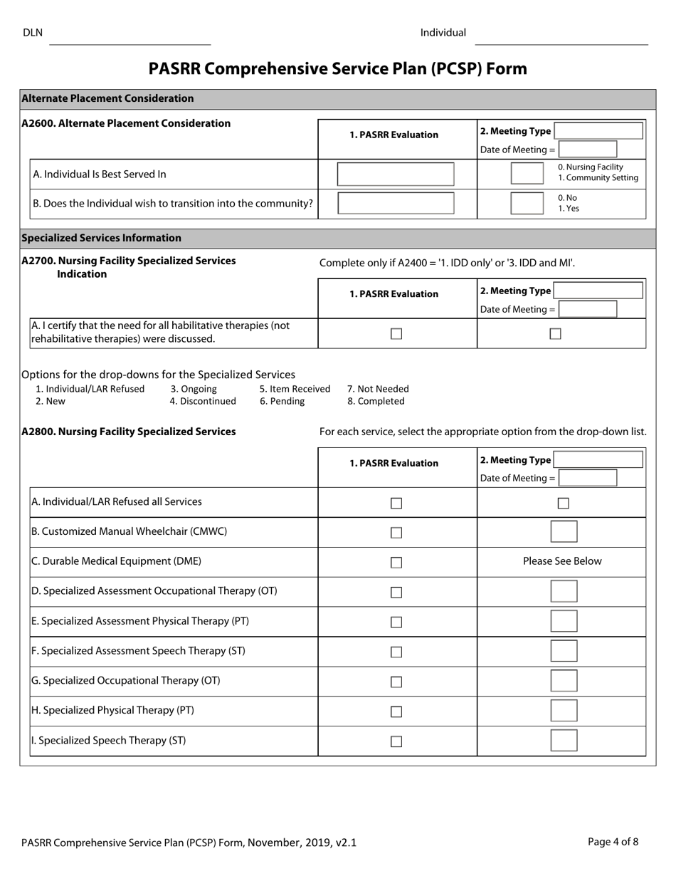 Pasrr Comprehensive Service Plan (Pcsp) Form - Texas, Page 4