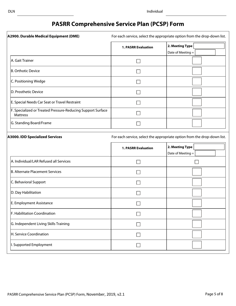 Pasrr Comprehensive Service Plan (Pcsp) Form - Texas, Page 5