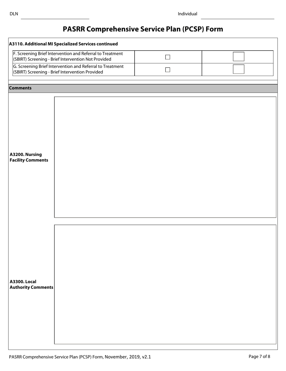 Pasrr Comprehensive Service Plan (Pcsp) Form - Texas, Page 7