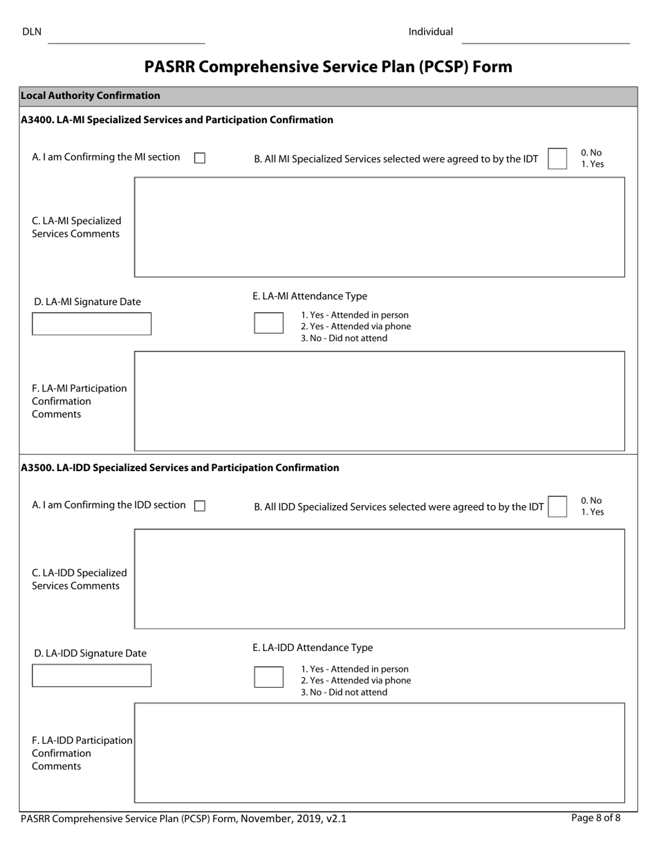 Pasrr Comprehensive Service Plan (Pcsp) Form - Texas, Page 8