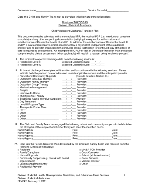 North Carolina Child/Adolescent Discharge/Transition Plan - Fill Out ...