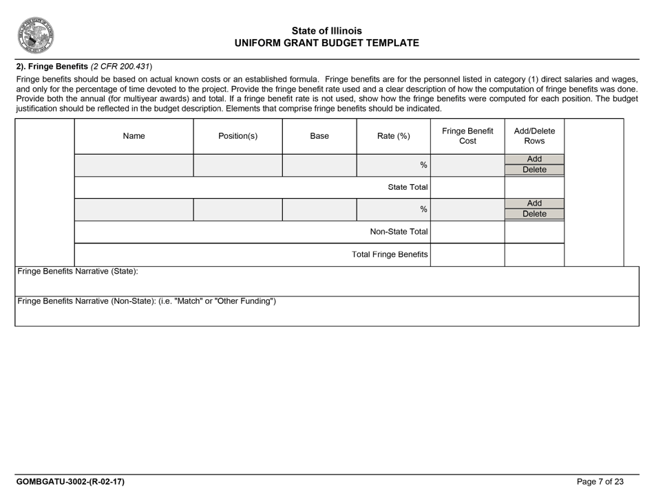 Form GOMBGATU-3002 Section 319(H) Uniform Grant Budget Template - Illinois, Page 11