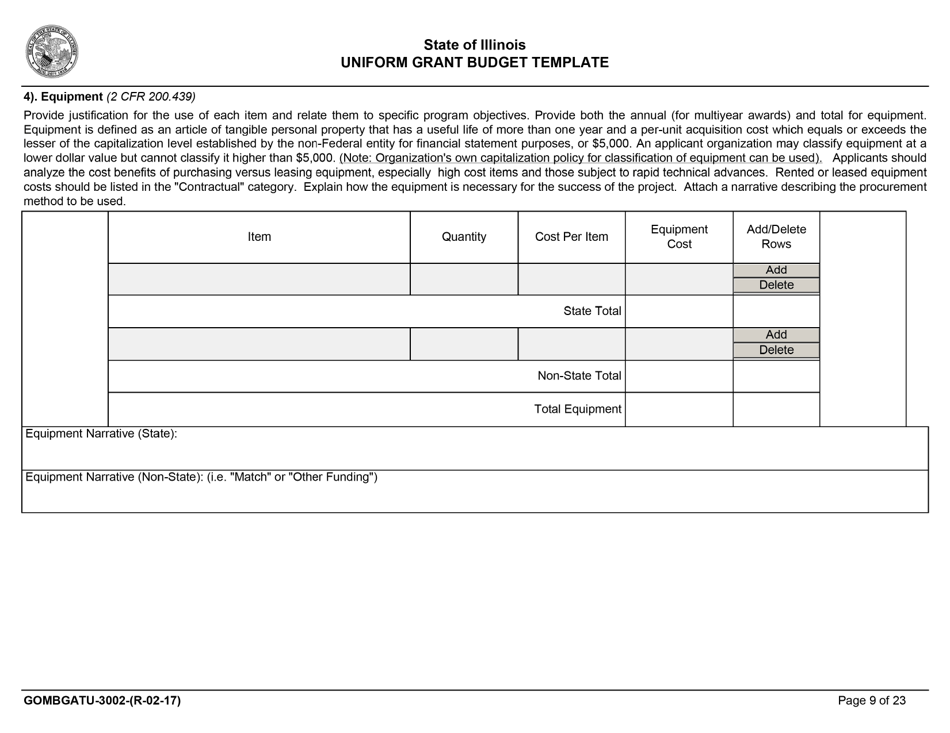 Form GOMBGATU-3002 Section 319(H) Uniform Grant Budget Template - Illinois, Page 13