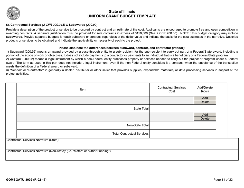 Form GOMBGATU-3002 Section 319(H) Uniform Grant Budget Template - Illinois, Page 15