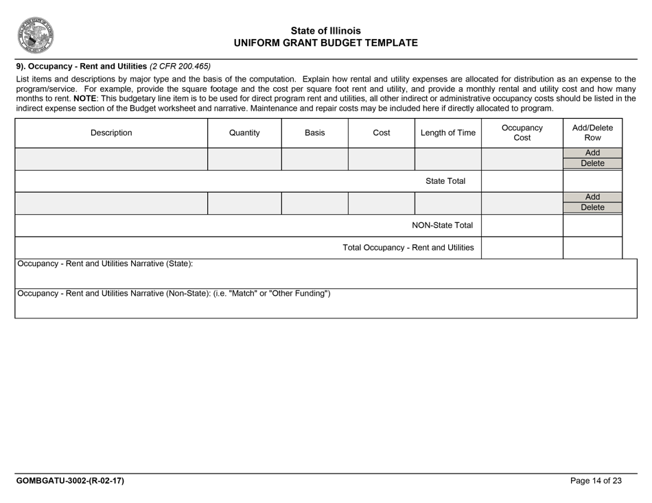 Form GOMBGATU-3002 Section 319(H) Uniform Grant Budget Template - Illinois, Page 18