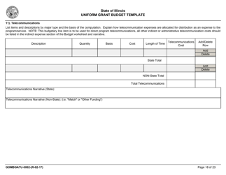 Form GOMBGATU-3002 Section 319(H) Uniform Grant Budget Template - Illinois, Page 20