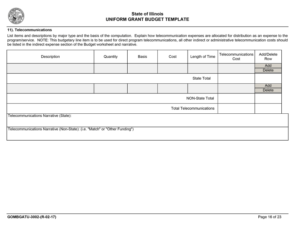 Form GOMBGATU-3002 Section 319(H) Uniform Grant Budget Template - Illinois, Page 20