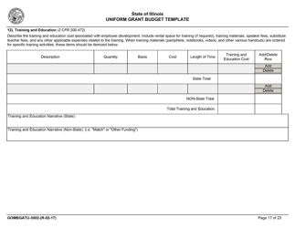 Form GOMBGATU-3002 Section 319(H) Uniform Grant Budget Template - Illinois, Page 21