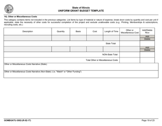 Form GOMBGATU-3002 Section 319(H) Uniform Grant Budget Template - Illinois, Page 23