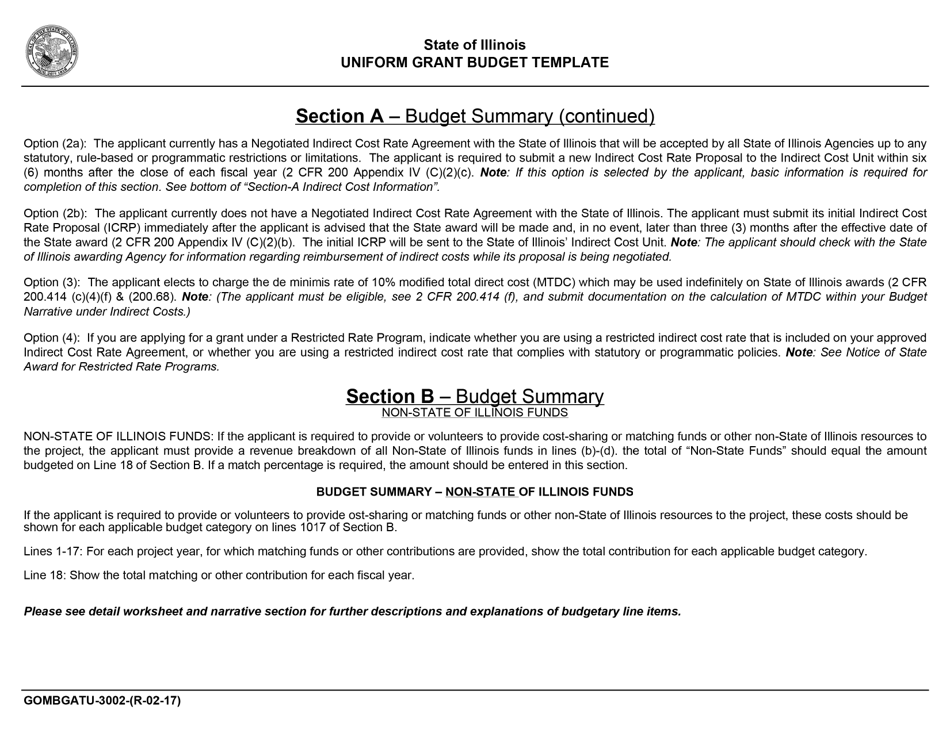 Form GOMBGATU-3002 Section 319(H) Uniform Grant Budget Template - Illinois, Page 2