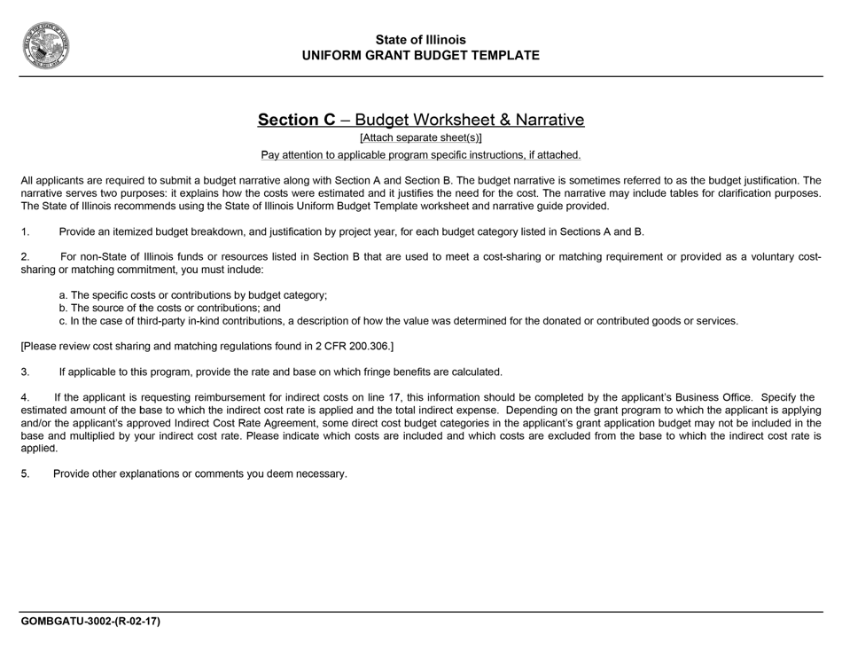 Form GOMBGATU-3002 Section 319(H) Uniform Grant Budget Template - Illinois, Page 3