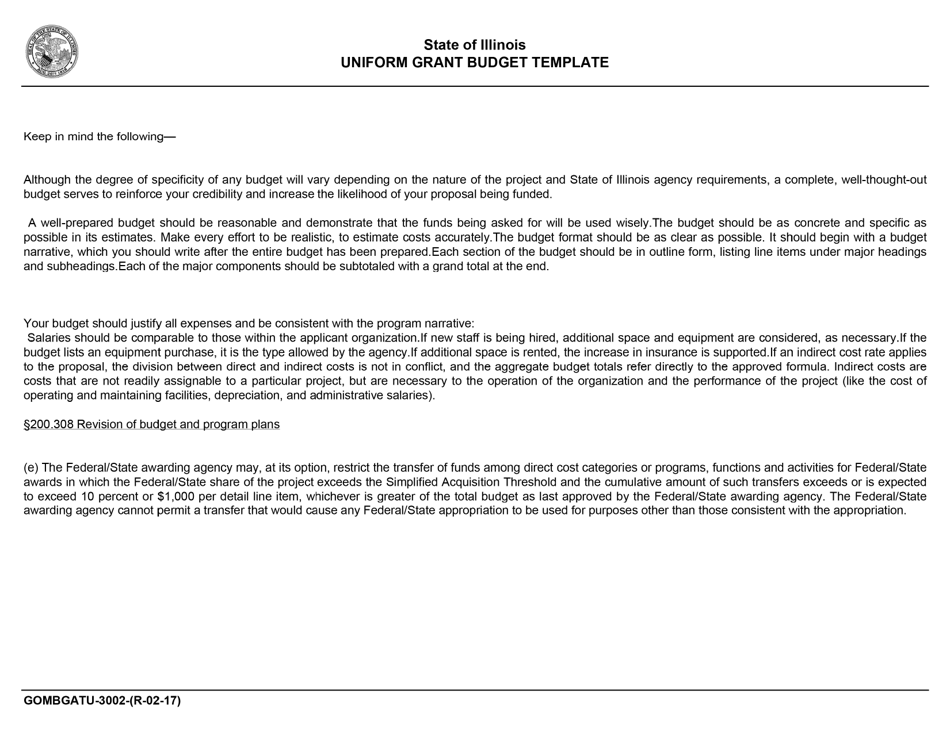 Form GOMBGATU-3002 Section 319(H) Uniform Grant Budget Template - Illinois, Page 4