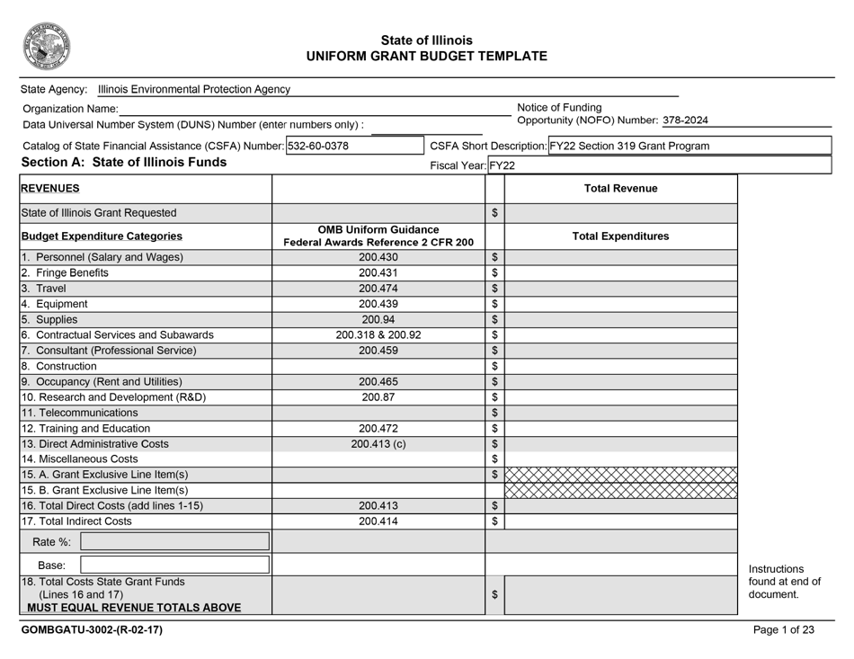 Form GOMBGATU-3002 Section 319(H) Uniform Grant Budget Template - Illinois, Page 5