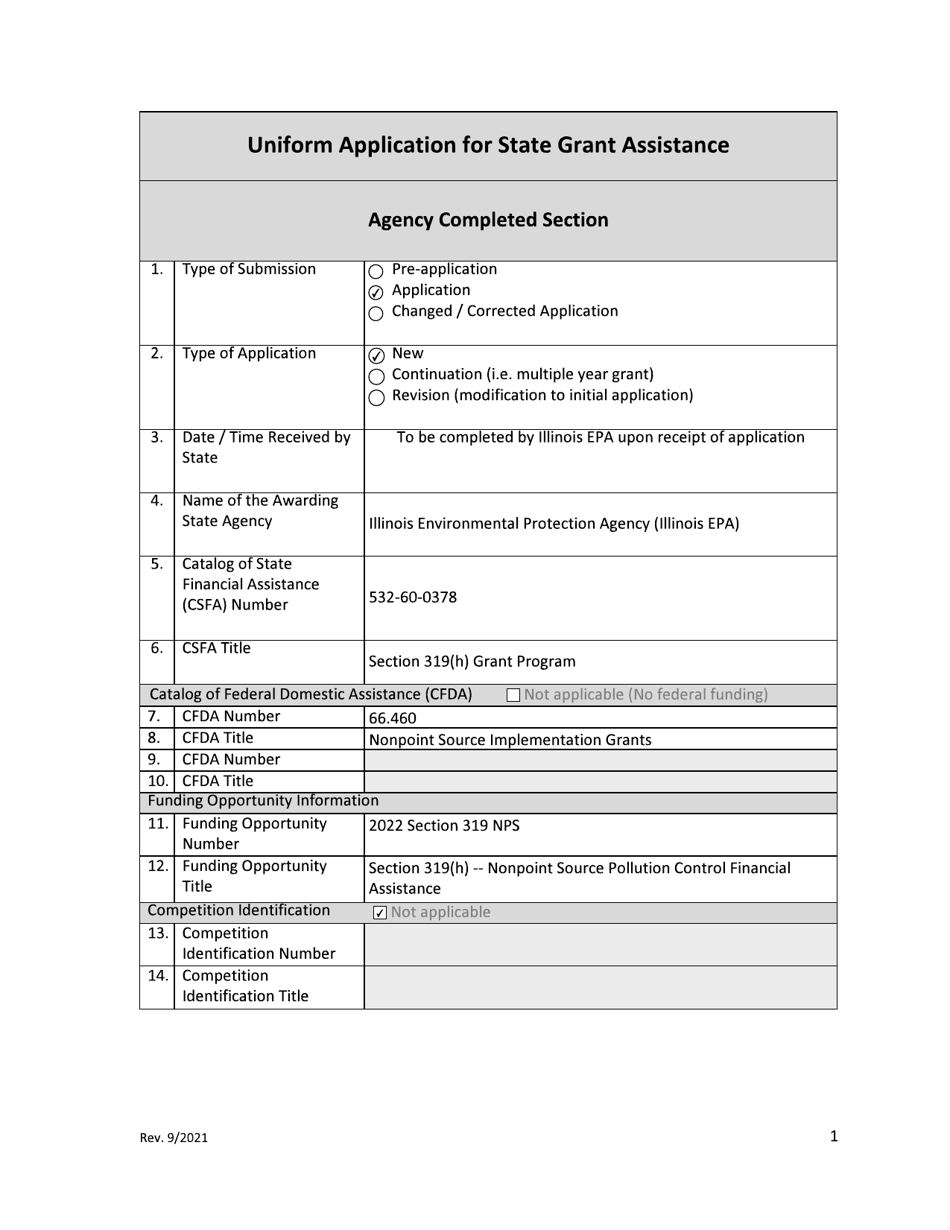 Illinois Section 319(H) Uniform Grant Application Fill Out, Sign