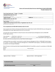 Document preview: Home and Community Based Services-Adult Mental Health (Hcbs-Amh) Provider Selection Form - Texas