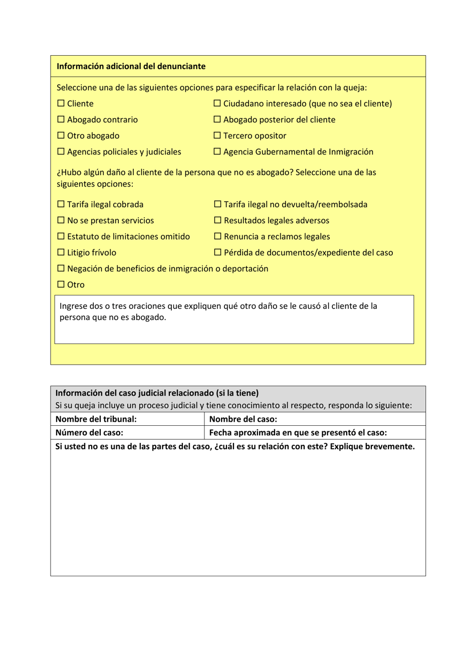 Formulario De Queja Por Ejercicio Ilegal De La Abogacia - California (Spanish), Page 5