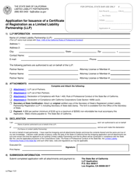 Document preview: Application for Issuance of a Certificate of Registration as a Limited Liability Partnership (LLP ) - California