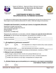 Formulario DHCS6251 SP Cuestionario De Medi-Cal Sobre Recuperacion Del Patrimonio Sucesorio - California (Spanish)