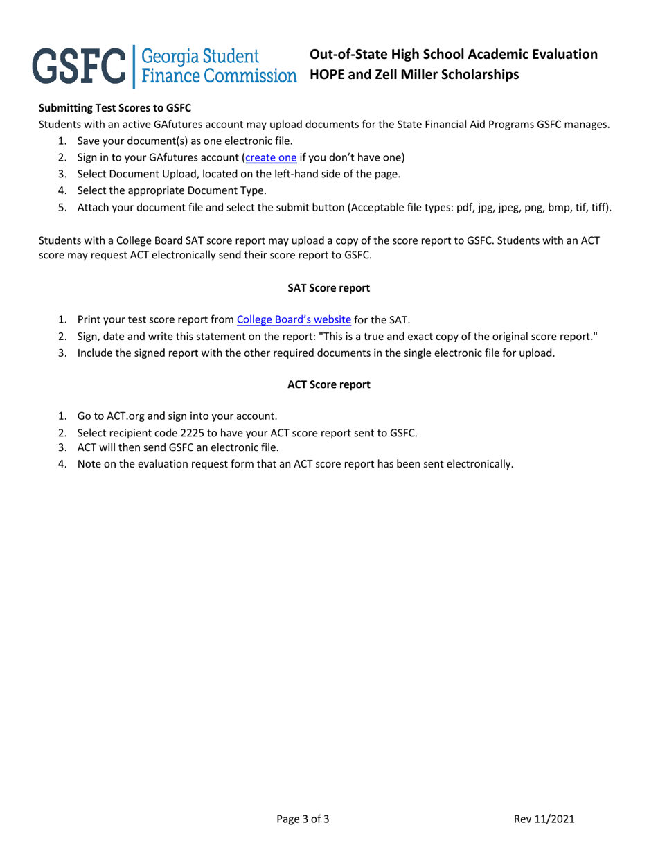 Out-of-State High School Academic Evaluation Hope and Zell Miller Scholarships - Georgia (United States), Page 3