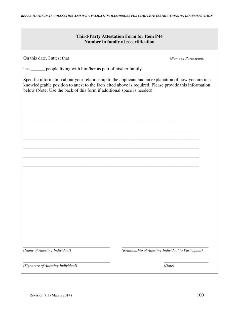 Third-Party Attestation Form for Item P44 - Number in Family at Recertification - North Carolina, Page 1