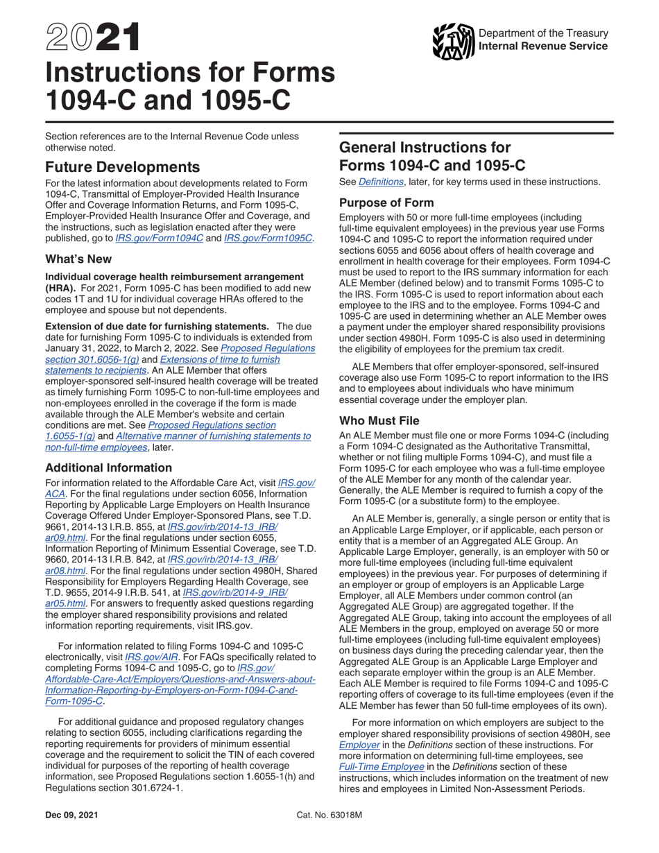 Download Instructions for IRS Form 1094C, 1095C PDF, 2021