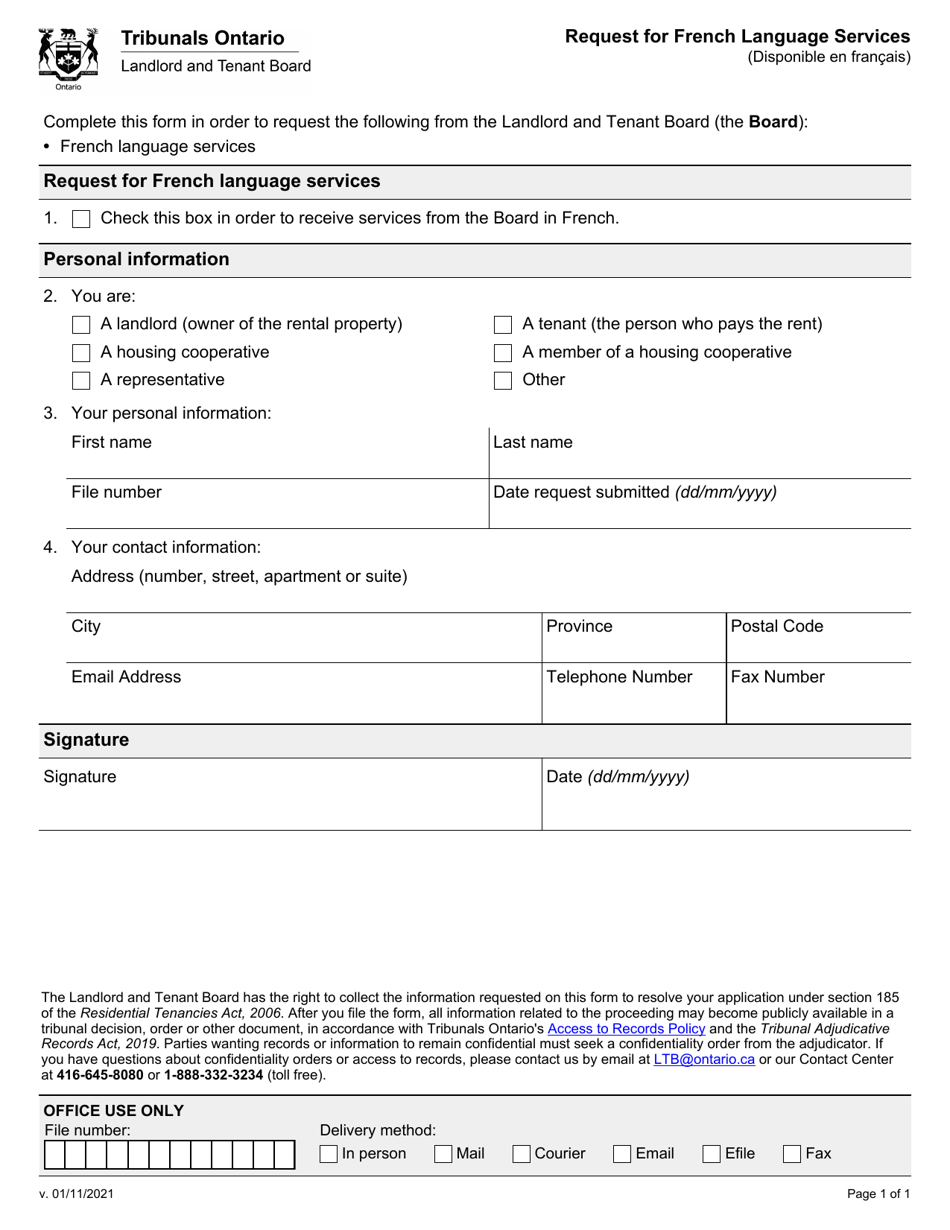 Request for French Language Services - Ontario, Canada, Page 1