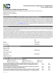 Form DHHS-224-C Teaching Institution Application for Registration - North Carolina