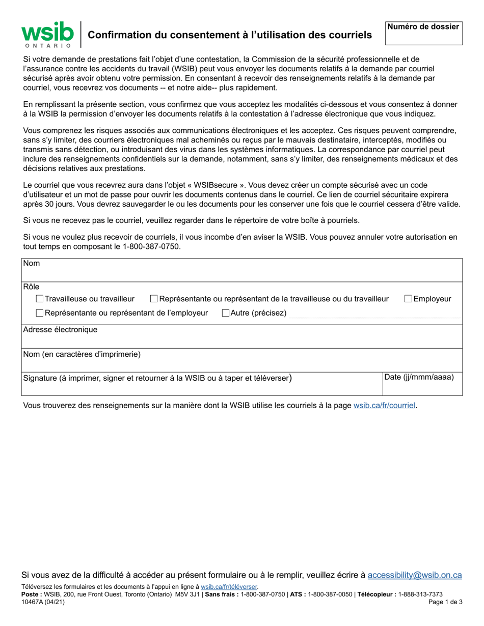 Forme 2399B Formulaire Intention De Contester - Ontario, Canada (French), Page 1