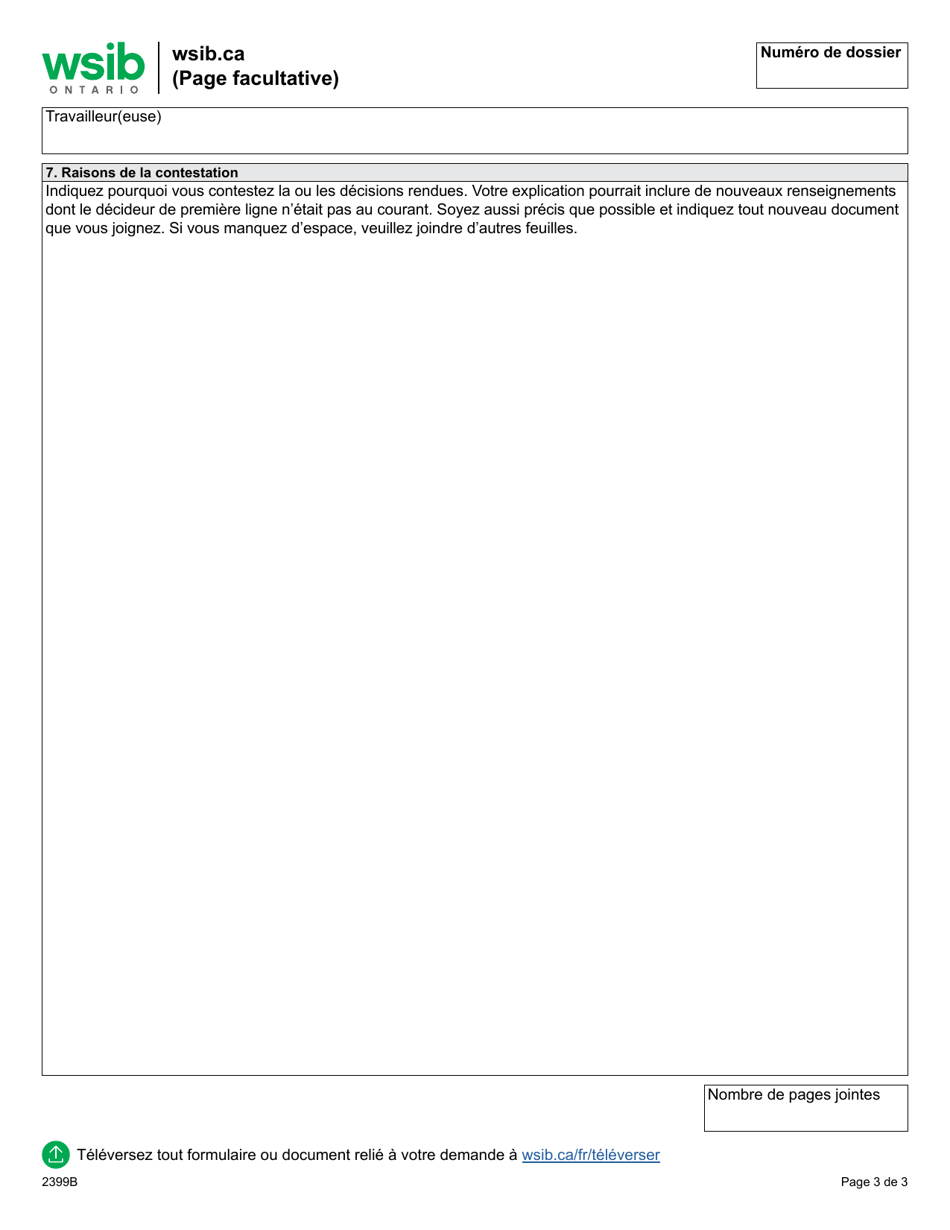 Forme 2399B Formulaire Intention De Contester - Ontario, Canada (French), Page 3