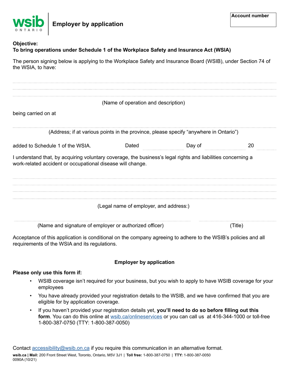 Form 0090a Download Fillable Pdf Or Fill Online Employer By Application Ontario Canada 2020