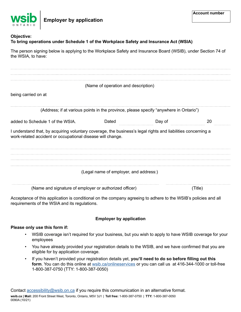 Form 0090A Employer by Application - Ontario, Canada, Page 1