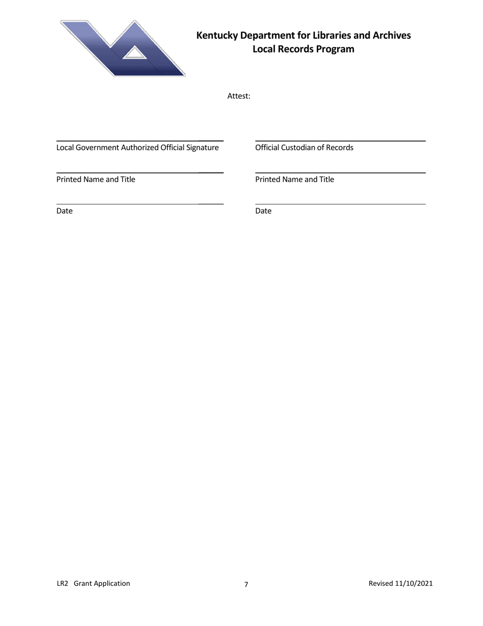 Form LR2 Grant Application - Local Records Program - Kentucky, Page 7